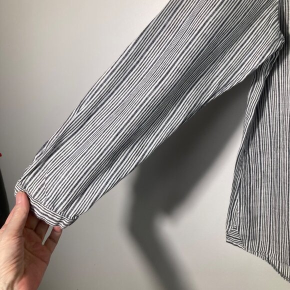 Womens J Jill Linen 1/2 Button V Neck Striped Tunic Gray White LP Long Sleeve - Picture 5 of 9